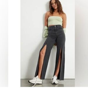 PacSun 90s Boyfriend High Leg Slit Jeans Women’s Size 25 Black Wide Leg Flare